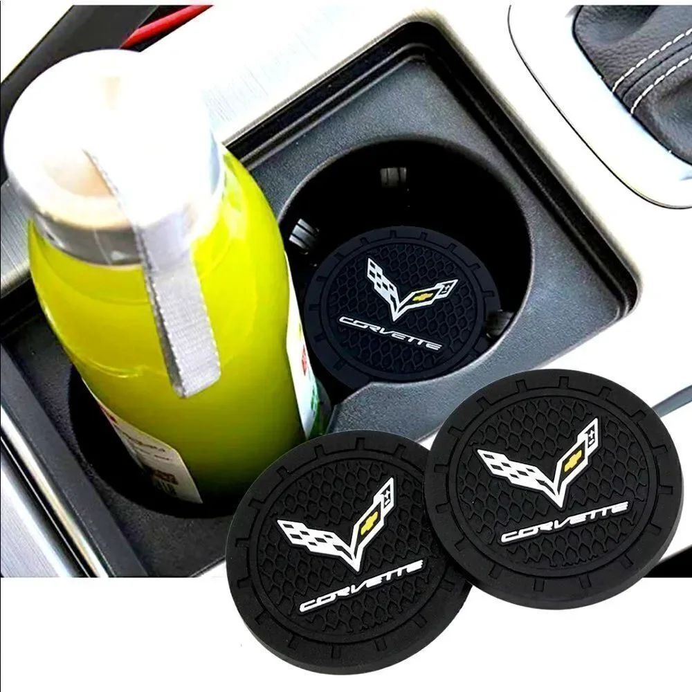 Corvette cup Coasters in white & black set of 2 NWT